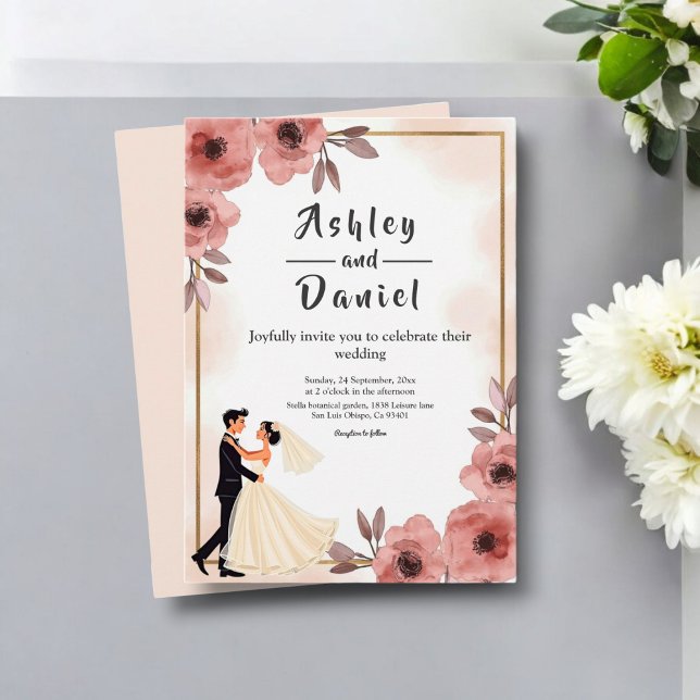 Elegant Floral Dusty Rose Bride And Groom Wedding Invitation (Creator Uploaded)