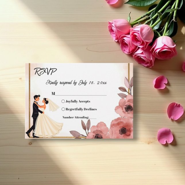 Elegant Floral Dusty Rose Bride And Groom Wedding RSVP Card (Creator Uploaded)