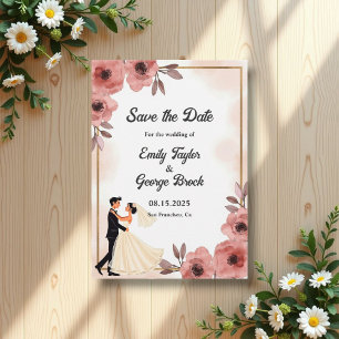 Elegant Floral Dusty Rose Bride And Groom Wedding Save The Date