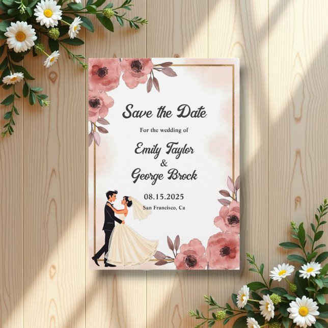 Elegant Floral Dusty Rose Bride And Groom Wedding Save The Date (Creator Uploaded)