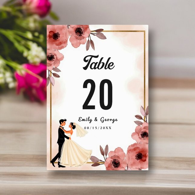 Elegant Floral Dusty Rose Bride And Groom Wedding Table Number (Creator Uploaded)