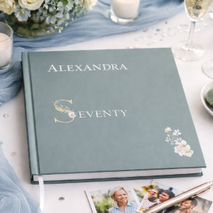 Elegant Floral Dusty Sage 70th Birthday Silver Guest Book