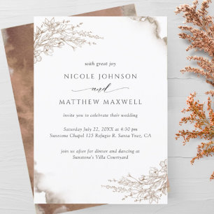 Elegant Floral, Earthy Tones Watercolor Wedding Invitation