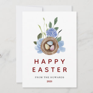 Elegant Floral Easter Eggs   Happy Easter 1 Photo Holiday Card