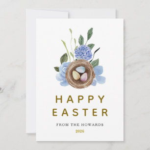 Elegant Floral Easter Eggs Happy Easter 1 Photo Holiday Card