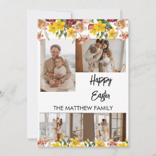 elegant floral Easter, family four photo collage Holiday Card