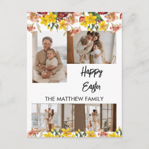elegant floral Easter, family four photo collage Holiday Postcard