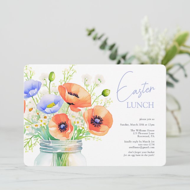Elegant Floral Easter Lunch Invitation (Standing Front)