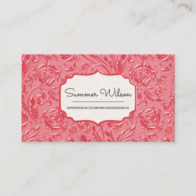 Elegant Floral Embossed Dark Pink Business Card (Front)