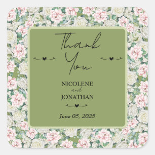 Elegant Floral Embrace Wedding Square Sticker