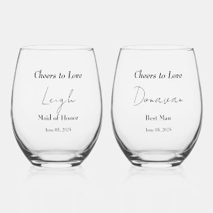 Elegant Floral Embrace Wedding Stemless Wine Glass