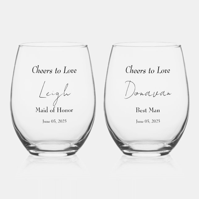 Elegant Floral Embrace Wedding Stemless Wine Glass (Front)