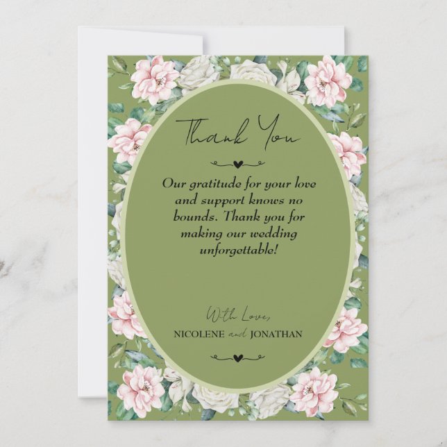 Elegant Floral Embrace Wedding Thank You Card (Front)