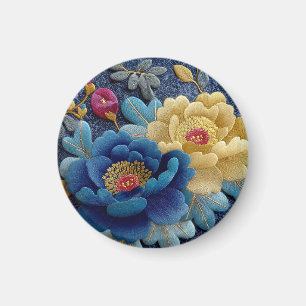 Elegant Floral Embroidered Look Vintage Peony Magnet