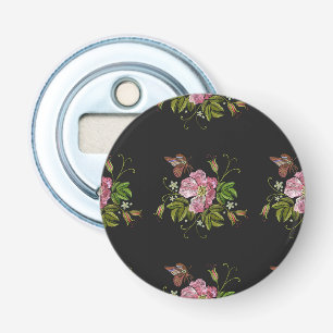 Elegant Floral Embroidery Pattern Black Background Bottle Opener