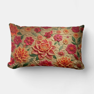 Elegant Floral Embroidery Print Lumbar Accent Pill Cushion