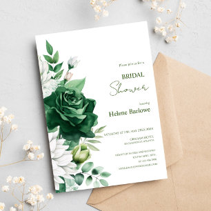 Elegant Floral Emerald Green Boho Bridal Shower Invitation