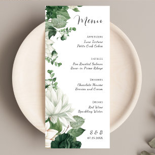 Elegant Floral Emerald Green Wedding Menu