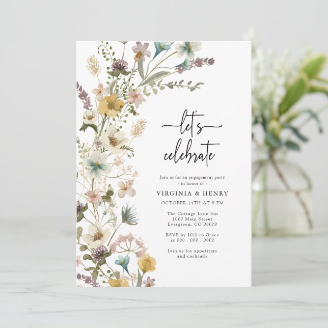 Elegant Floral Engagement Invitation (Standing Front)