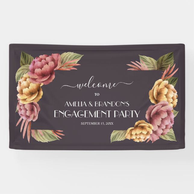 Elegant Floral Engagement Party Banner (Horizontal)