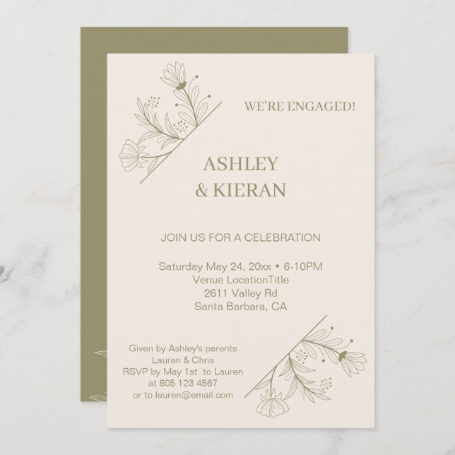 Elegant Floral Engagement Party  Invitation (Front/Back)