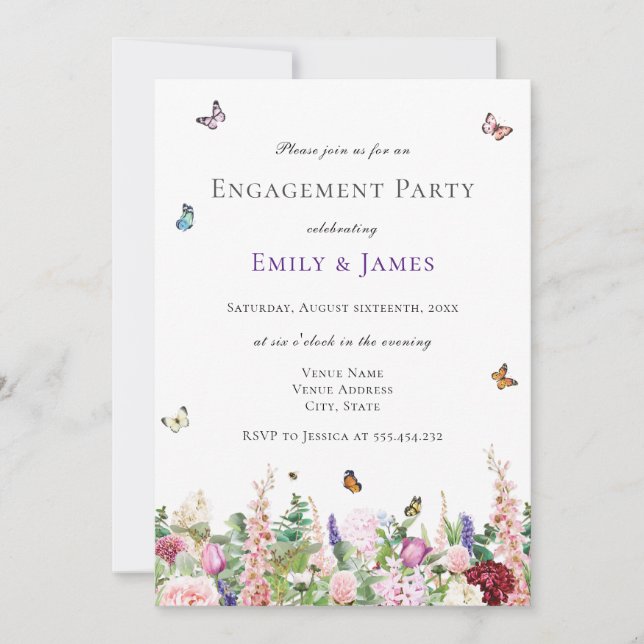 Elegant Floral Engagement Party Invitation (Front)