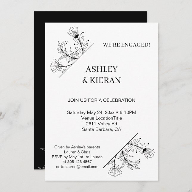 Elegant Floral Engagement Party  Invitation (Front/Back)