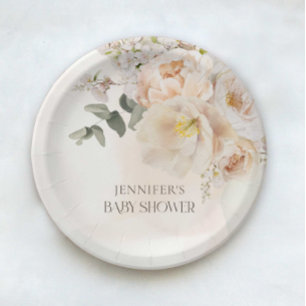 Elegant Floral Eucalyptus Baby Shower Paper Plate