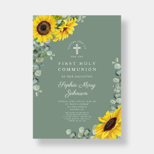 Elegant Floral Eucalyptus First Communion Invitation