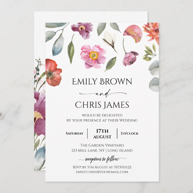 Elegant Floral Eucalyptus Wedding Invitation (Front/Back)