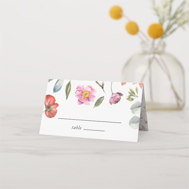 Elegant Floral Eucalyptus Wedding Place Card (Front)