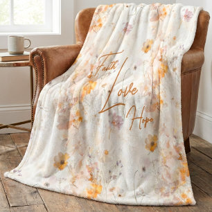 Elegant Floral Faith Hope Love Watercolor Fleece Blanket