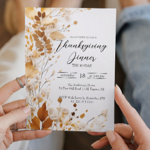 Elegant floral Fall Thanksgiving Dinner Invitation