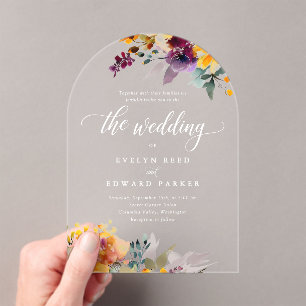 Elegant Floral Fall Wedding Acrylic Invitations