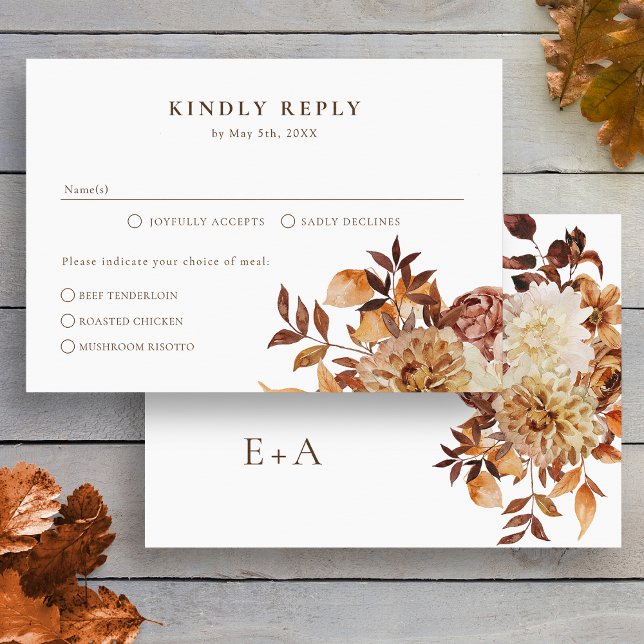 Elegant Floral Fall Wedding RSVP Card (Elegant Floral Fall Wedding RSVP Card back Monogram by Painted Paperie
)