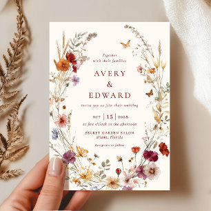 Elegant Floral Fall Wedding Rustic Boho  Invitation