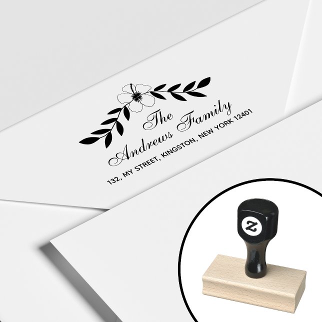 Elegant Floral Family Name Leaf Rubber Stamp (Creator Uploaded)
