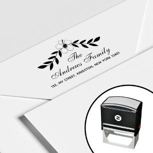 Elegant Floral Family Name Leaf Self-inking Stamp