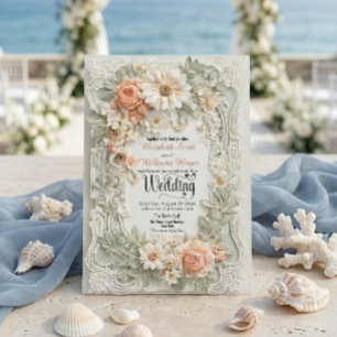 Elegant Floral Faux Embossed Wedding  Invitation