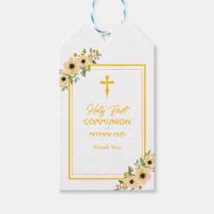 Elegant floral first catholic communion gift tags