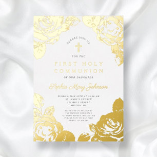 Elegant Floral First Communion Gold
