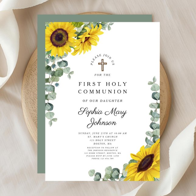 Elegant Floral First Holy Communion  Invitation (Elegant Floral First Holy Communion Invitation)