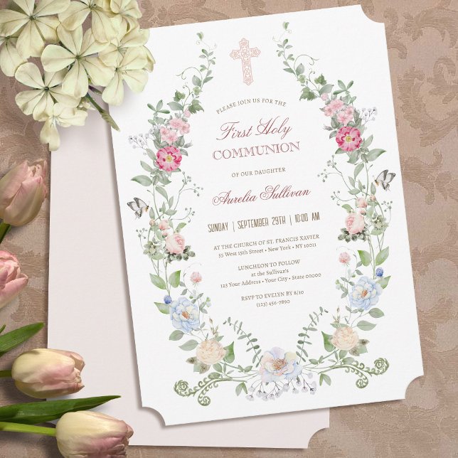 Elegant Floral First Holy Communion Invitation (Creator Uploaded)