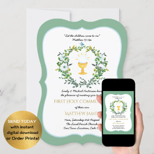 Elegant Floral First Holy Communion Invitations