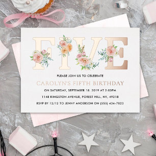 Elegant Floral FIVE 5th Birthday Real