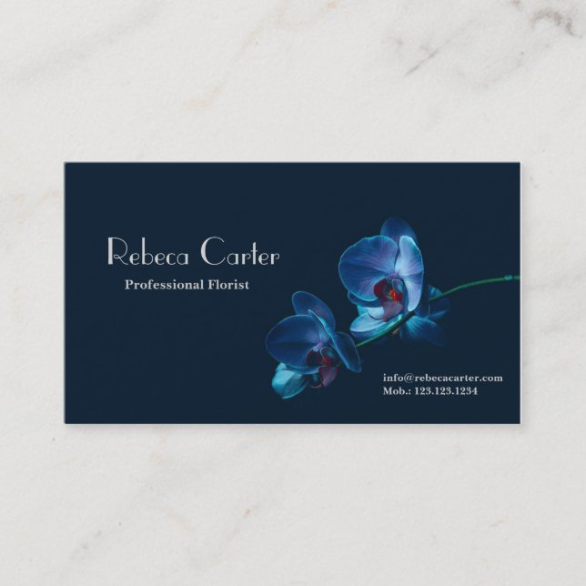 Elegant Floral Florist Dark Blue Orchid Card (Front)