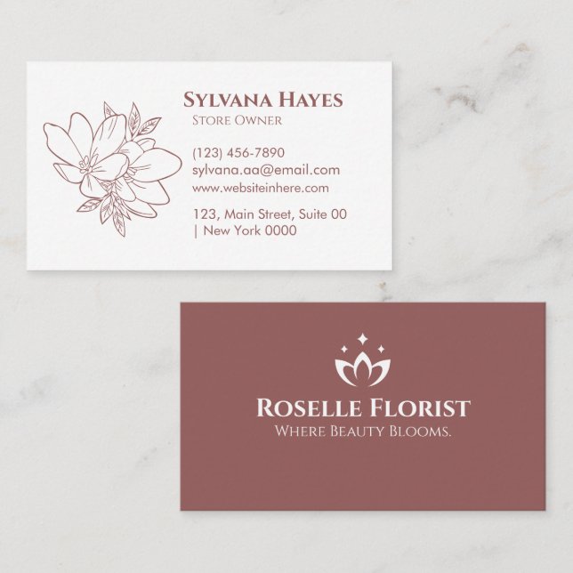 Elegant Floral Florist Soft Pink White Bold Clean Business Card (Front/Back)