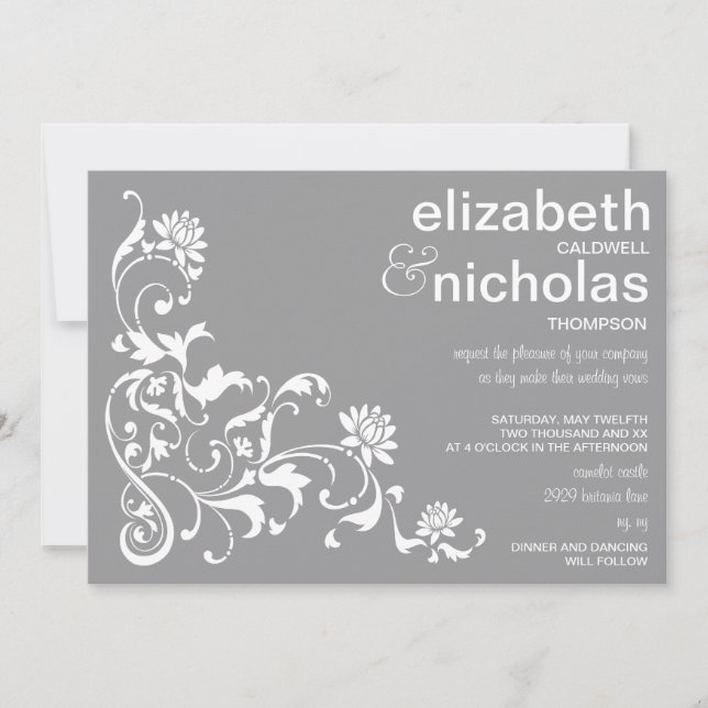 Elegant Floral Flourish Wedding Invitation-grey Invitation (Front)