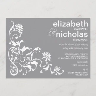 Elegant Floral Flourish Wedding Invitation-grey Invitation