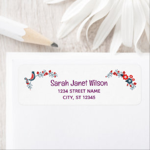 Elegant Floral Flowers Bird Modern Return Address  Label
